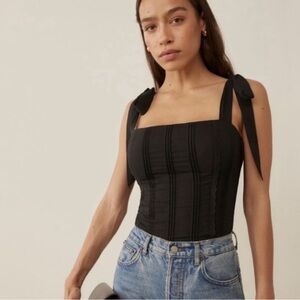 Reformation Adelia Linen black tank with tie straps - Size 0 NWT